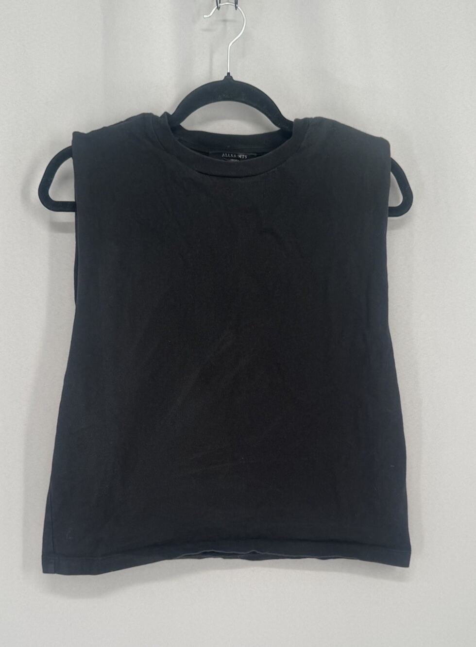All Saints Black Mika Cropped Tank Size Small Shoulder Pads Retro Steam Punk